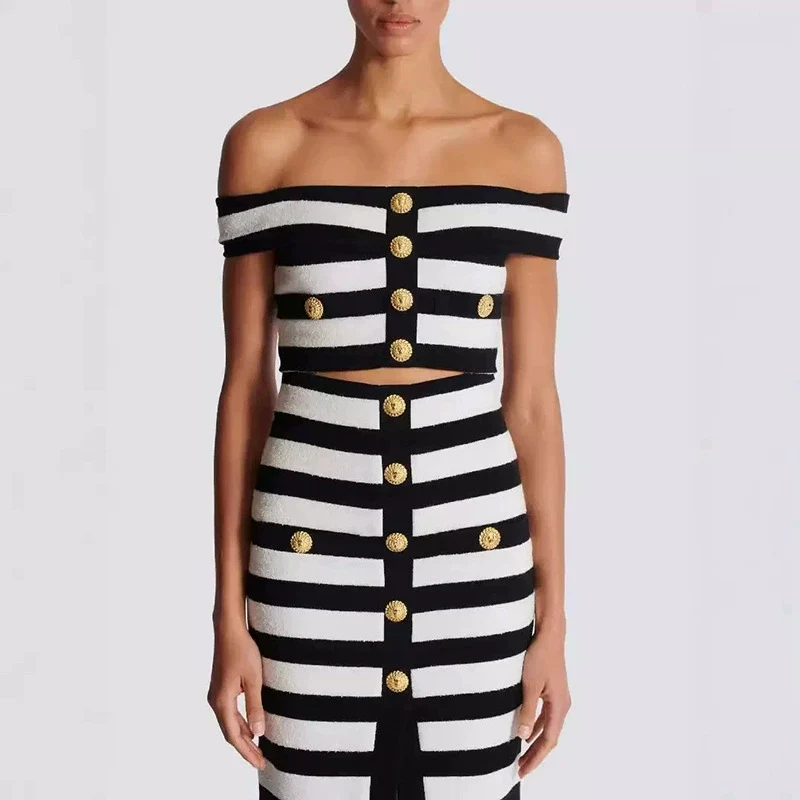 Striped Off-Shoulder Two-Piece Dress