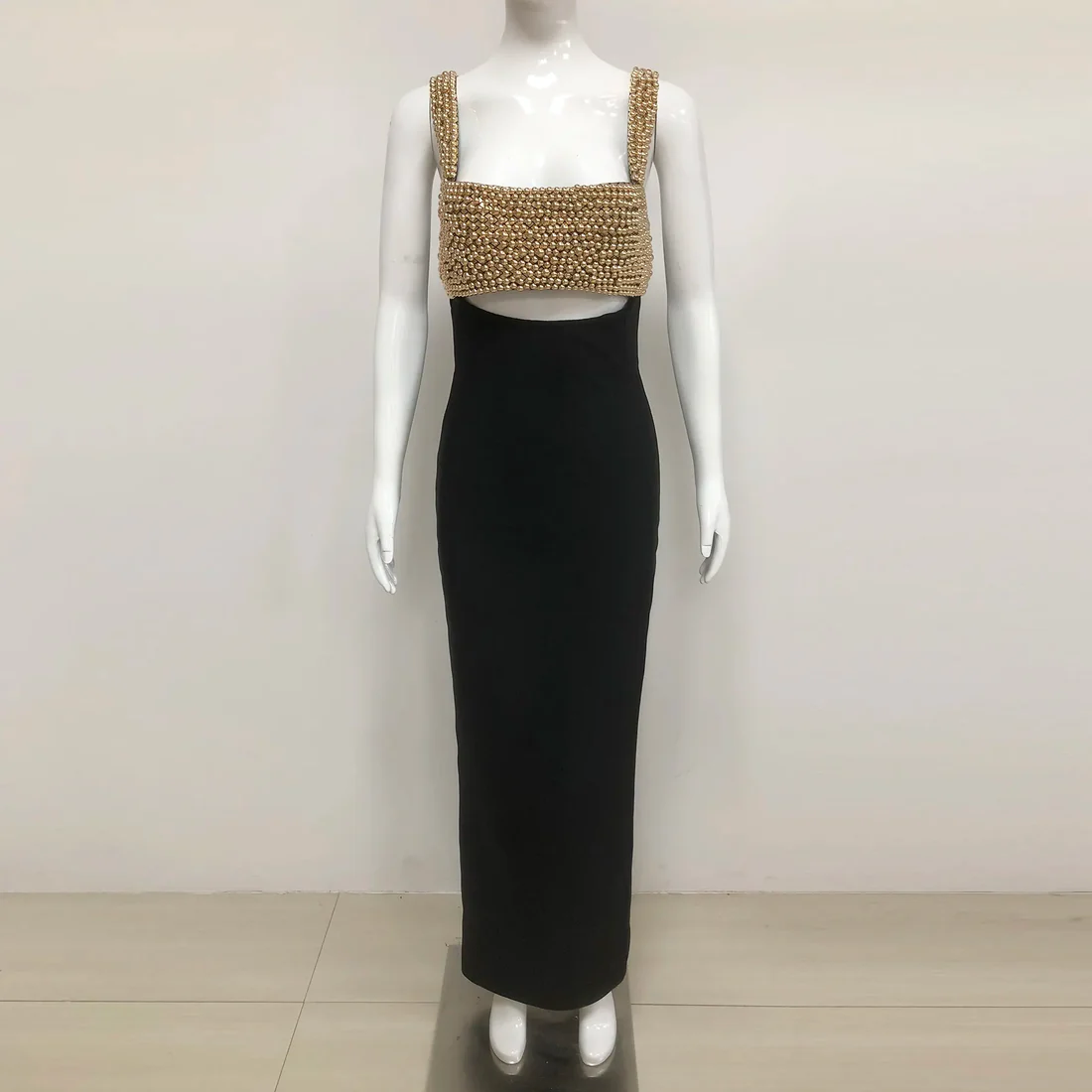 Gold-Embellished Evening Gown