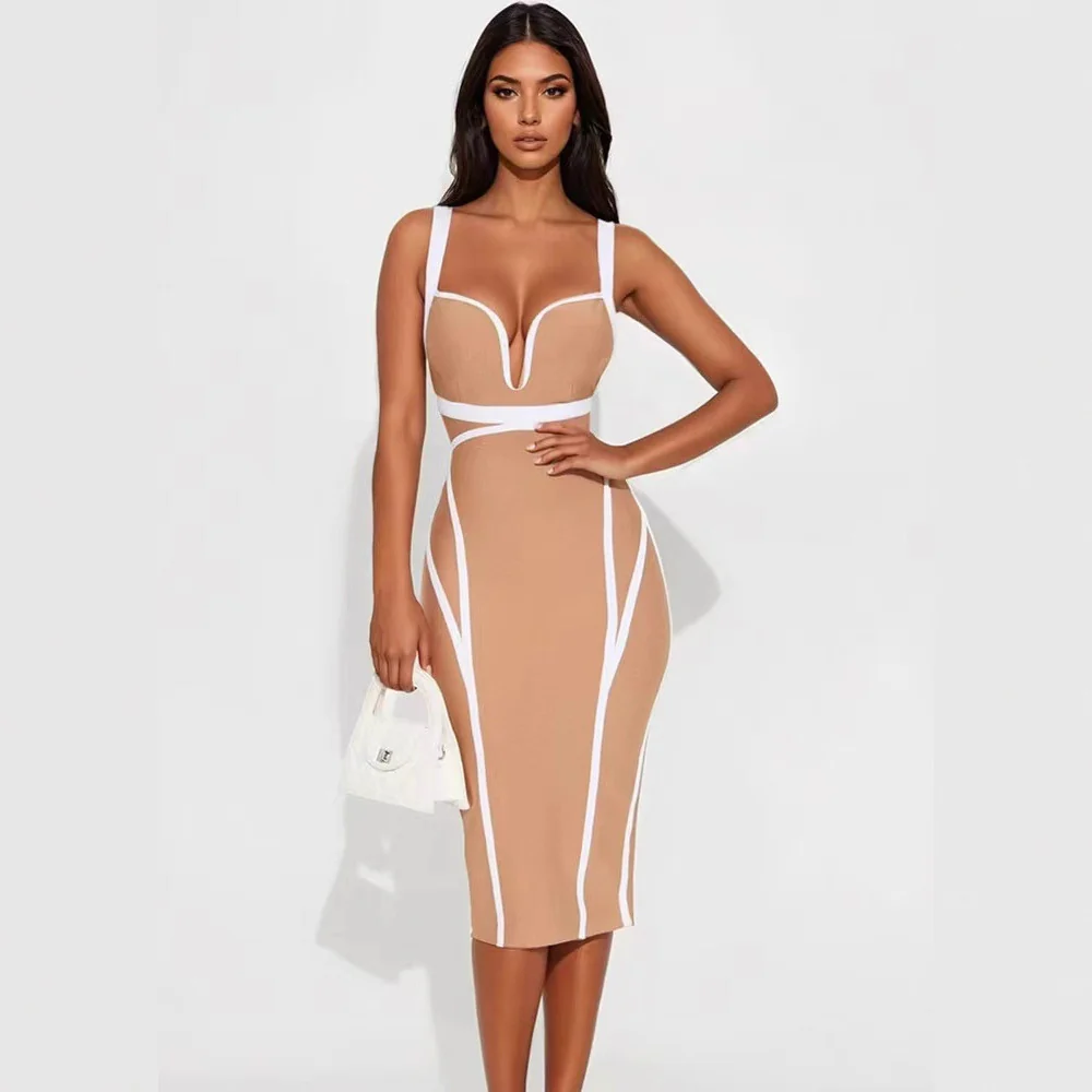 Beige Bodycon Midi Dress