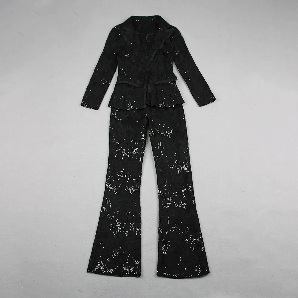 Black Sequin Lace Pantsuit
