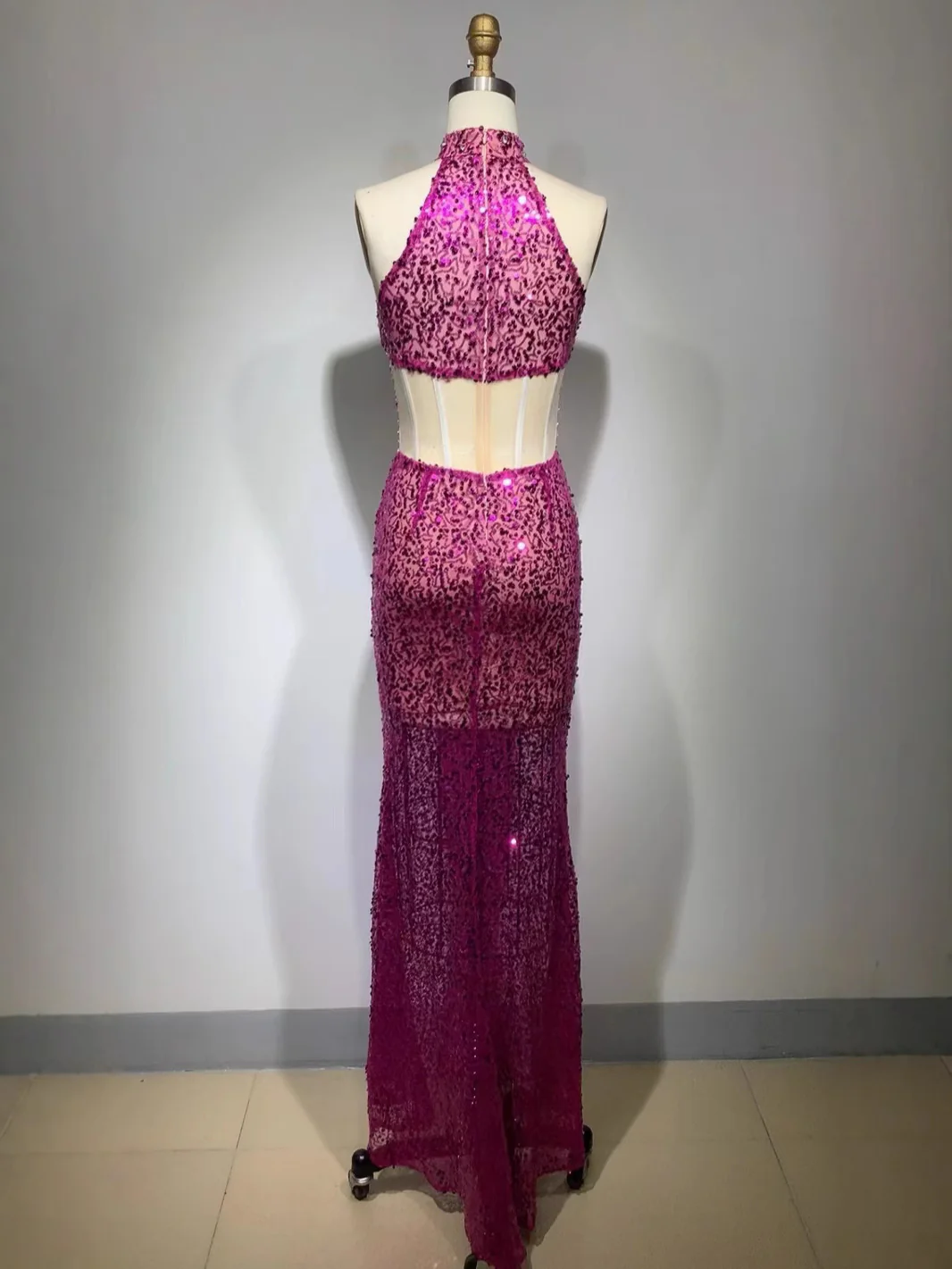 Sparkling Halter Cut-Out Evening Gown