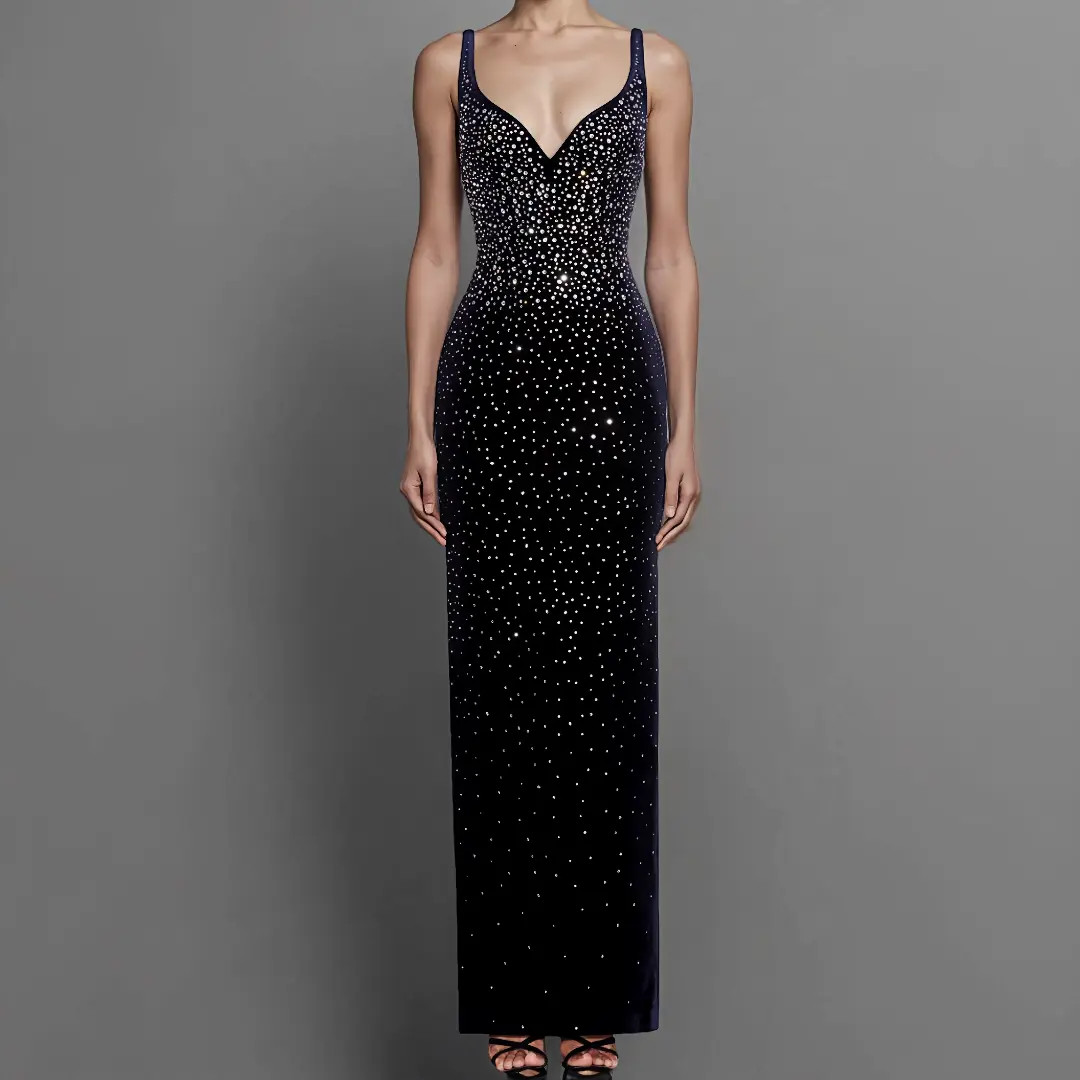 Embellished Velvet Evening Gown