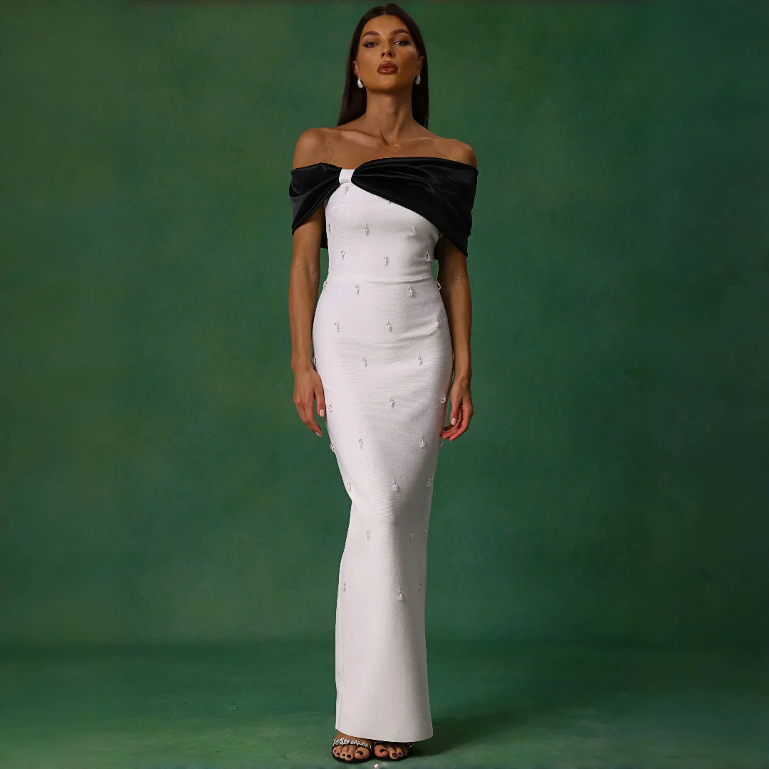 Elegant Black & White Evening Gown