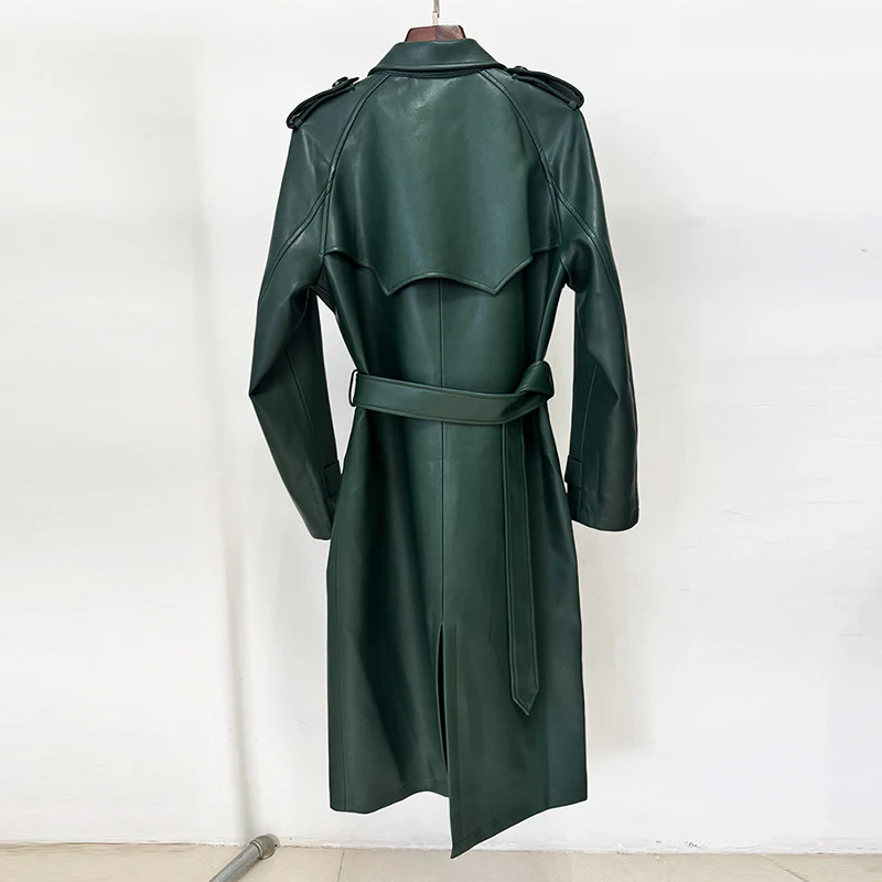 Dark Green Leather Trench Coat