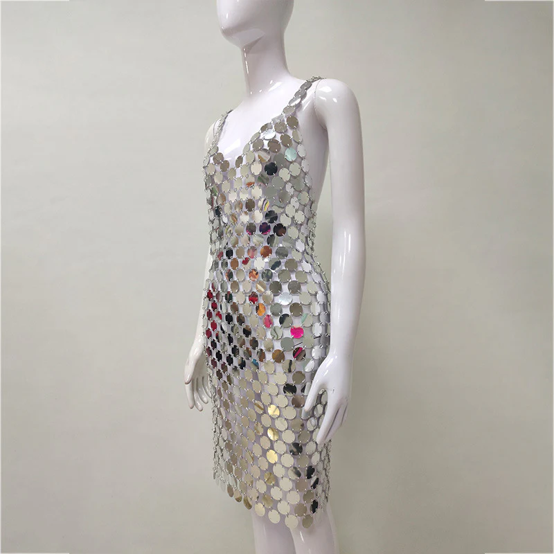 Silver Sequin Mini Dress