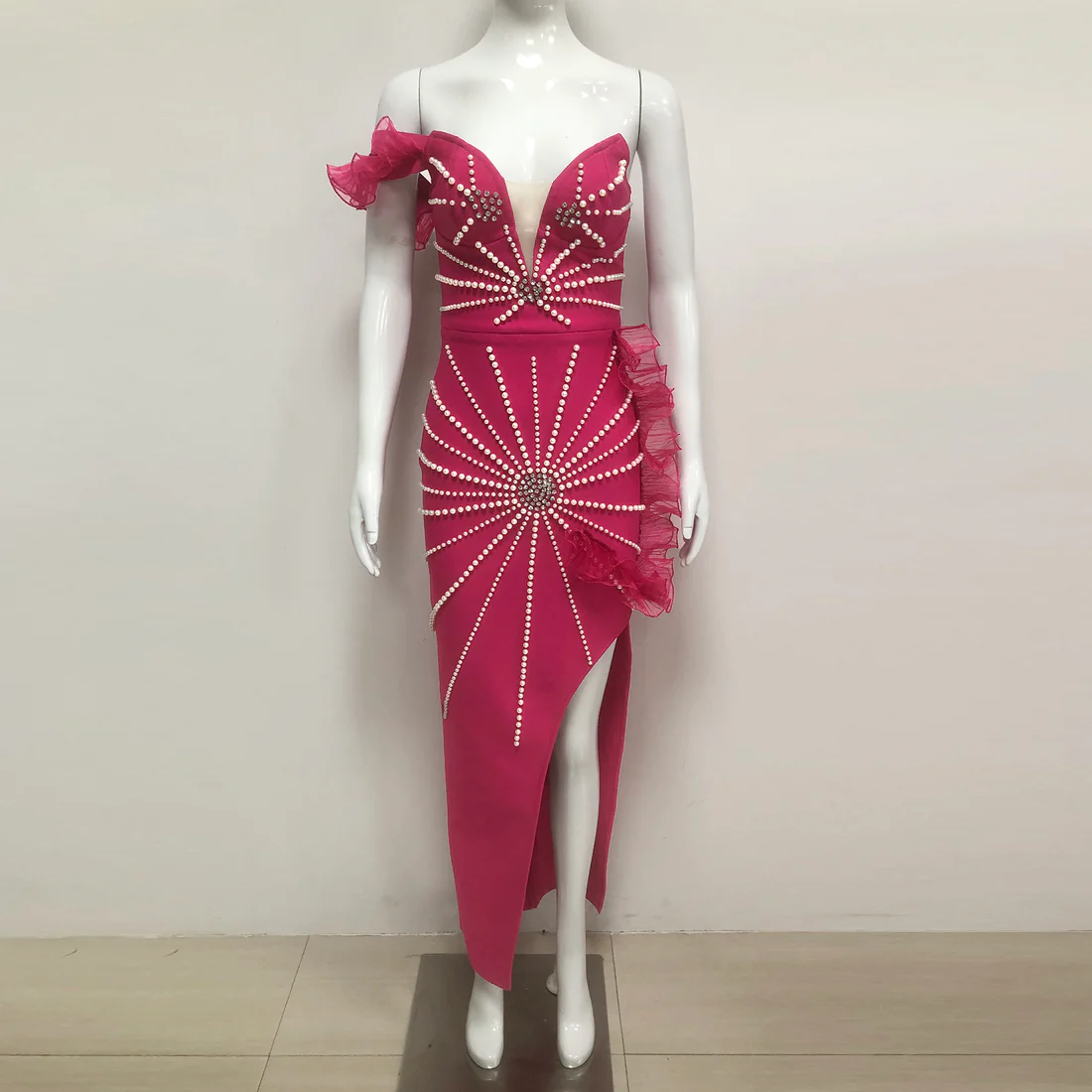 Rhinestone Glamour Pink Evening Dress