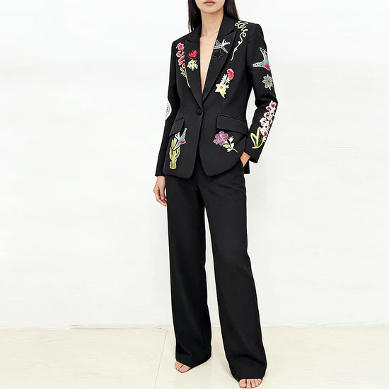 Embroidered Black Suit Set