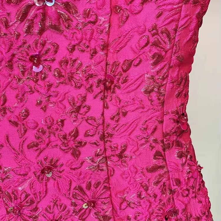 Embroidered Floral Pink Mini Dress