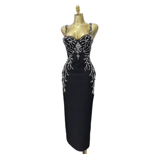 Elegant Black Beaded Evening Dress