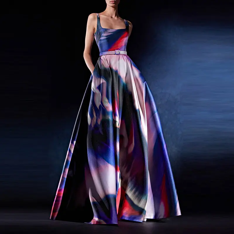 Abstract Print Evening Gown
