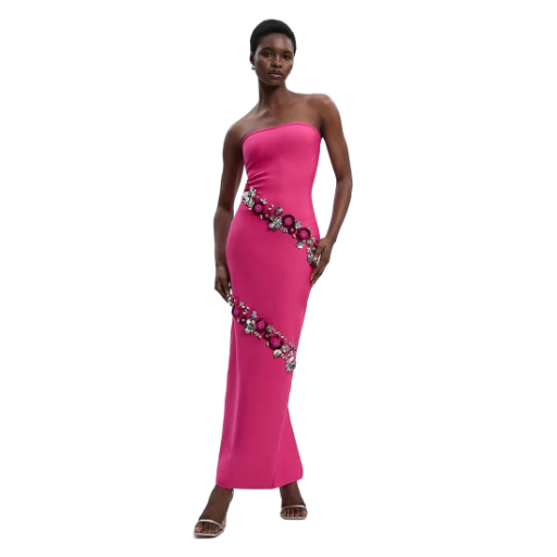 Embellished Pink Strapless Evening Gown
