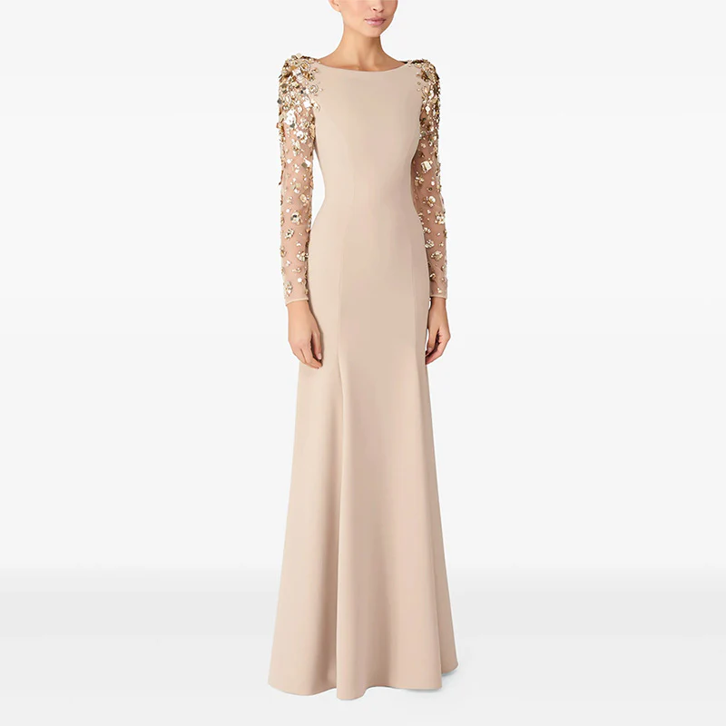 Embellished Long Sleeve Evening Gown