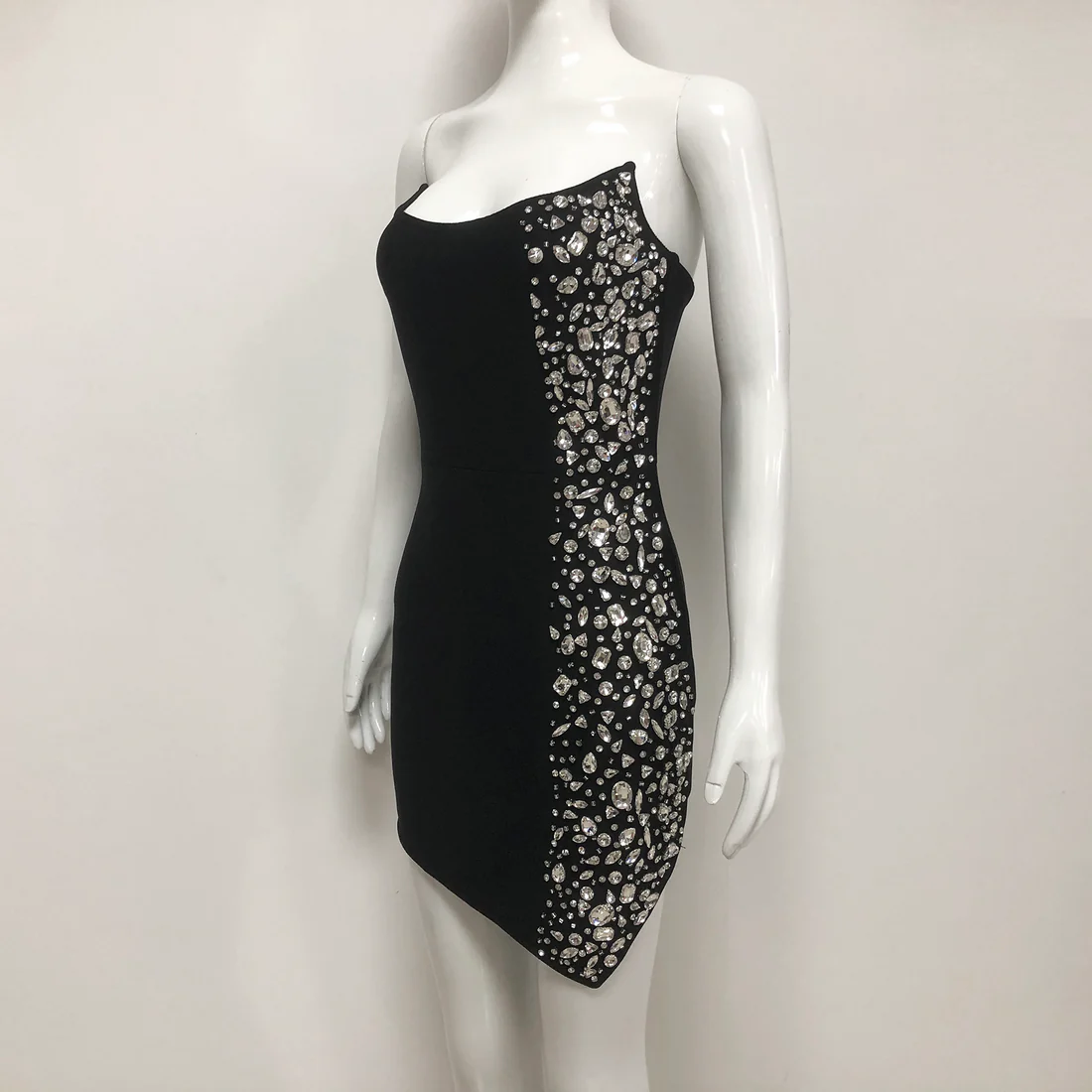 Black Crystal Embellished Mini Dress