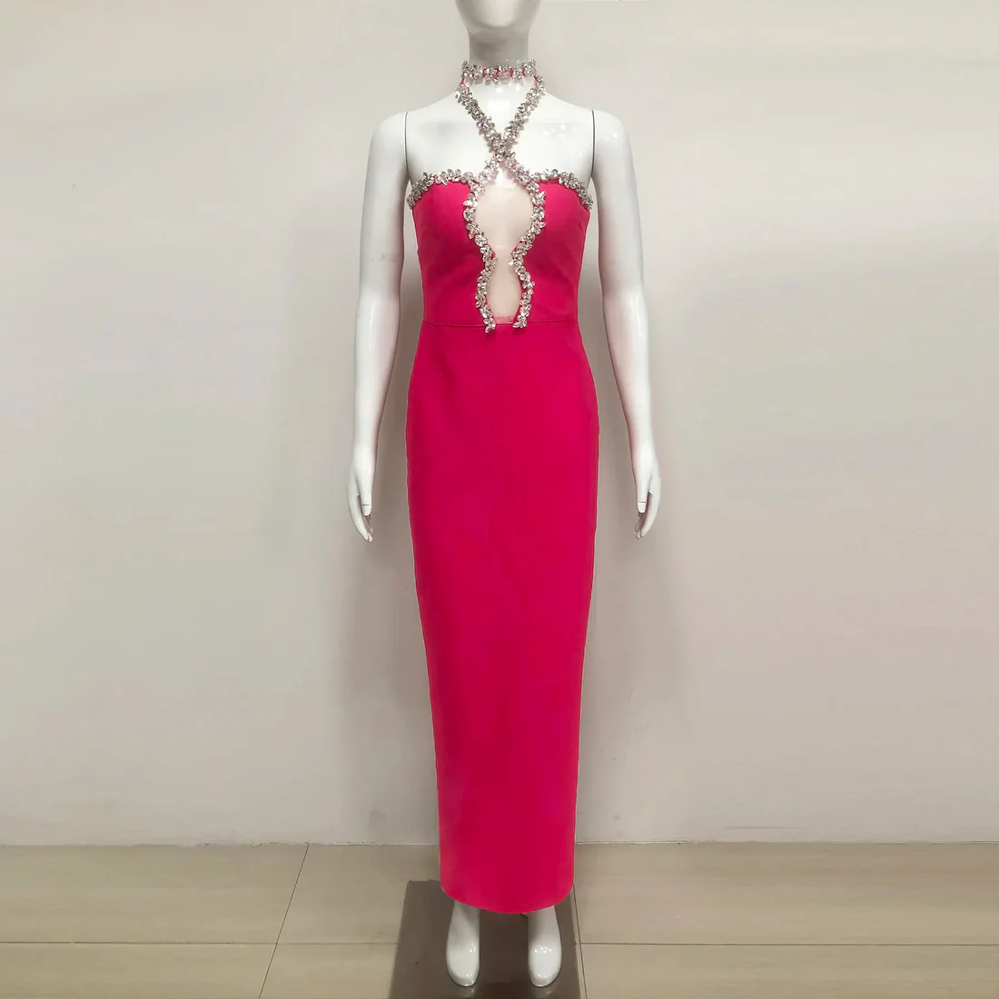 Crystal Embellished Hot Pink Cocktail Dress