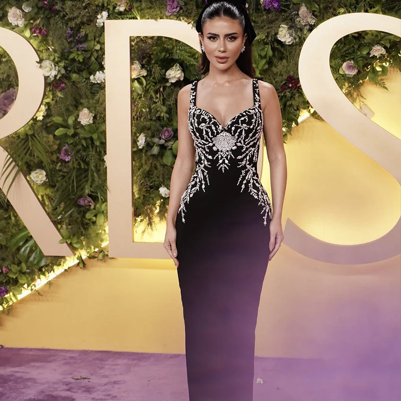 Elegant Black Beaded Evening Dress