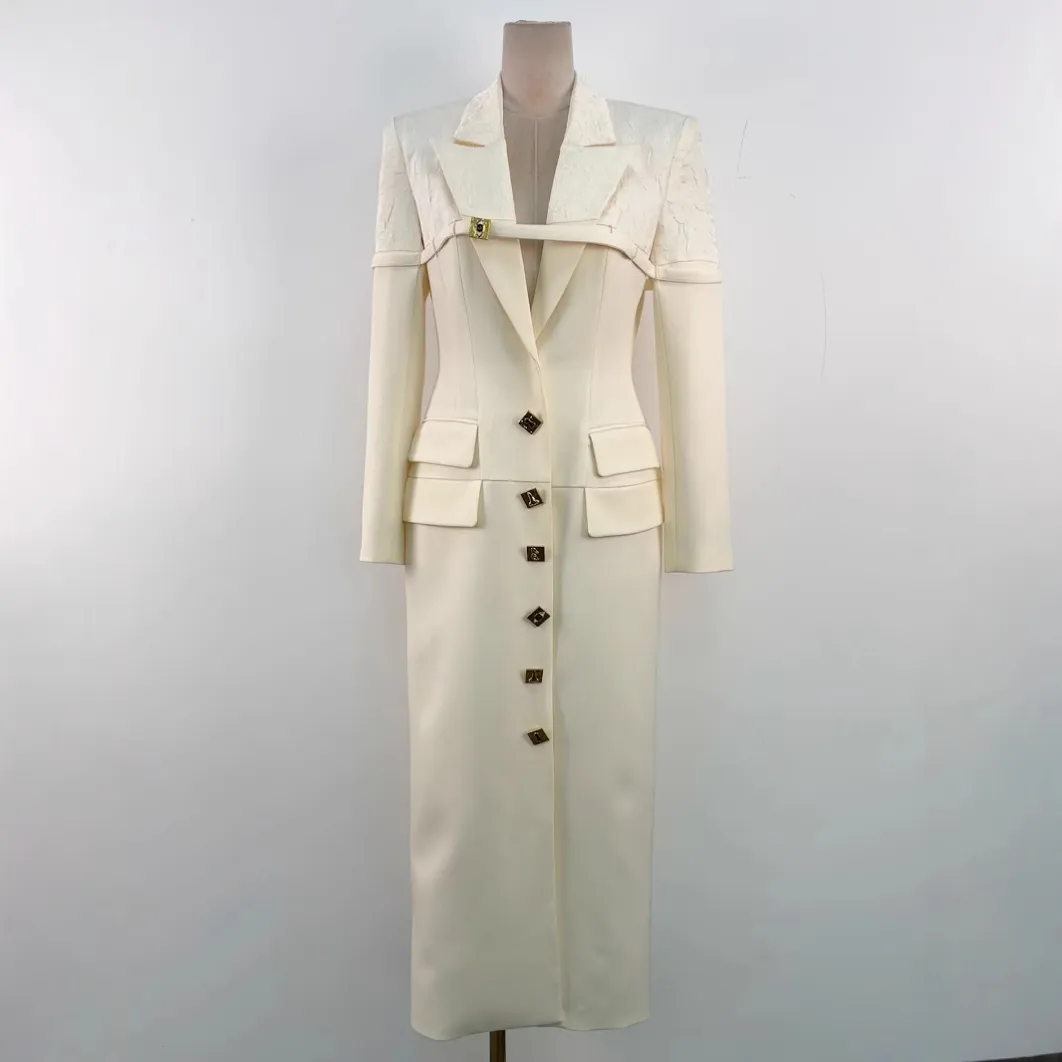 Elegant Double-Breasted Long Coat Dress