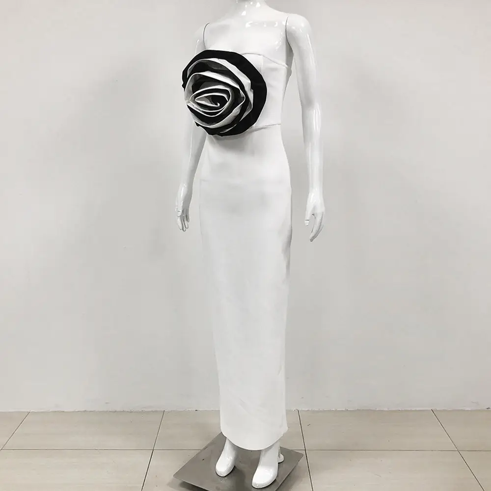 Elegant Black & White Strapless Gown