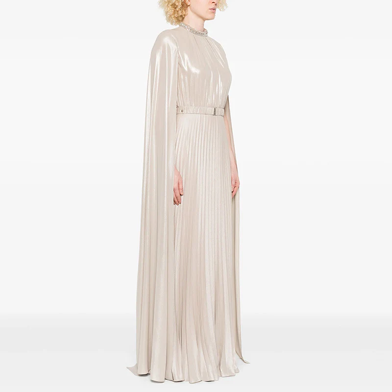 Elegant Pleated Cape Gown