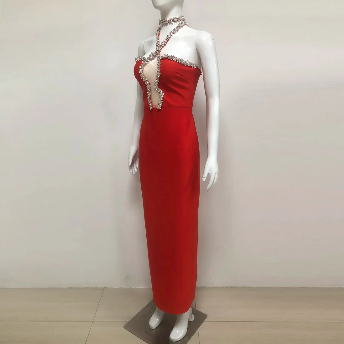 Embellished Red Evening Dress