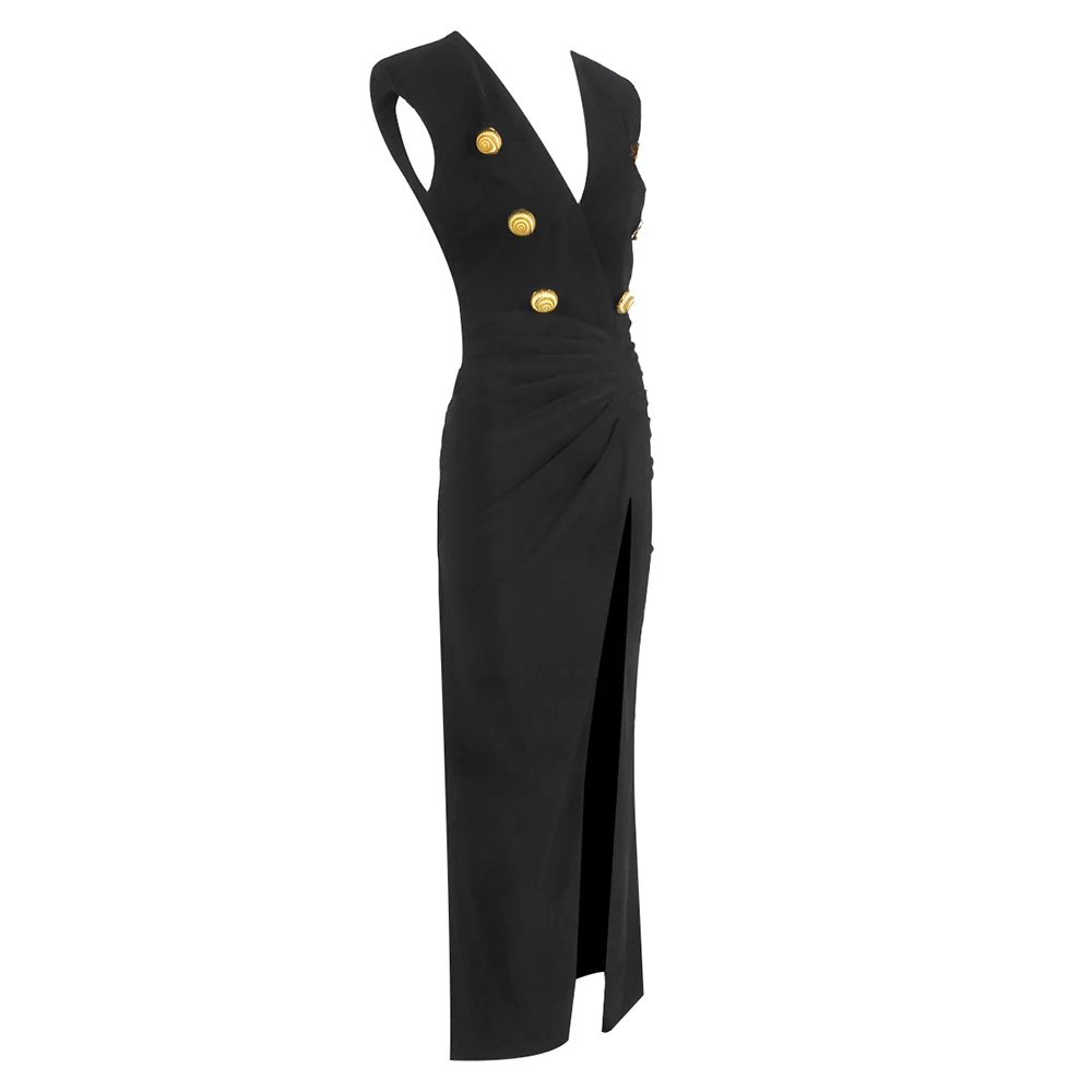 Elegant Black Button-Detail Dress