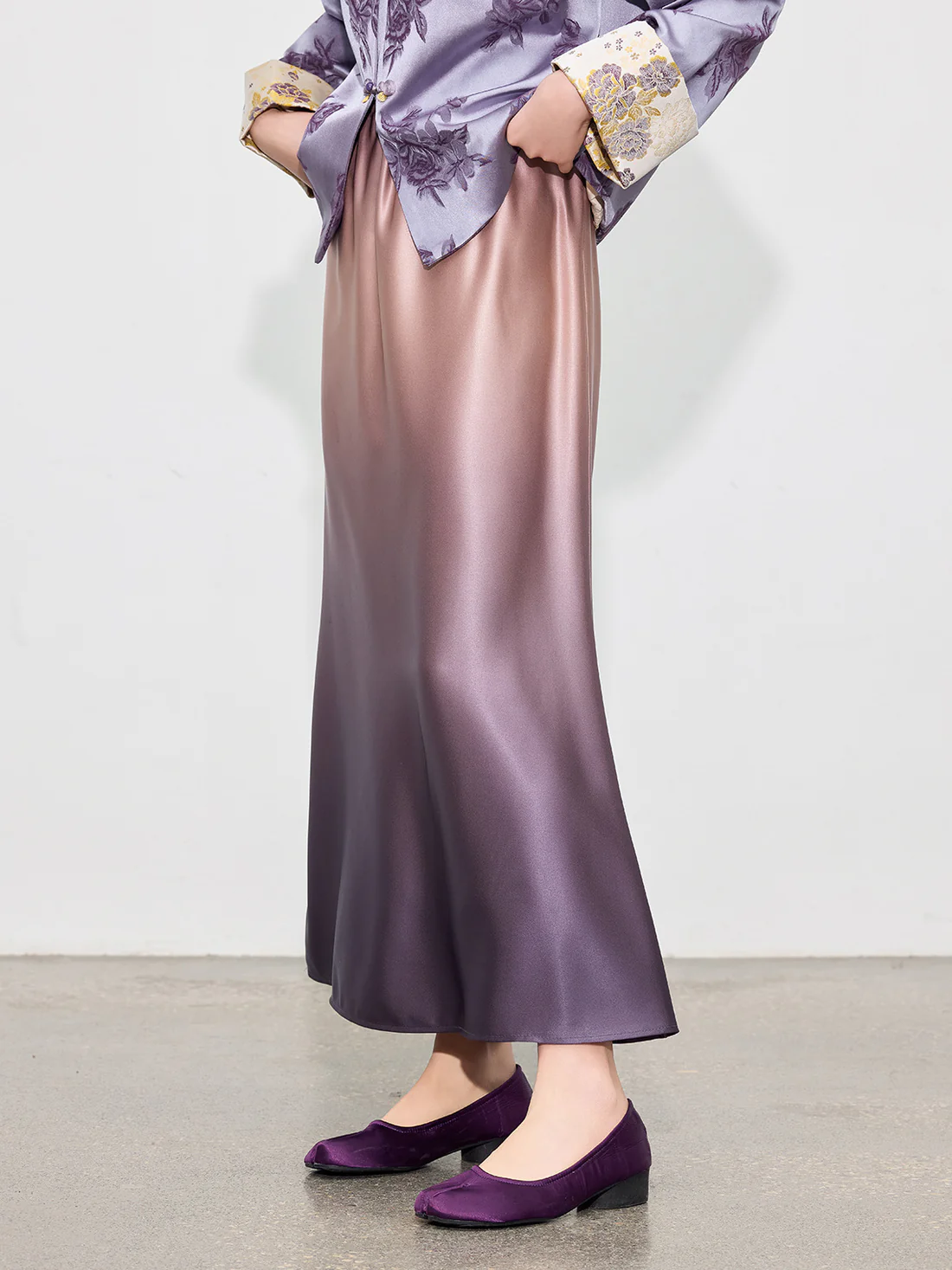 Ombre Satin Midi Skirt