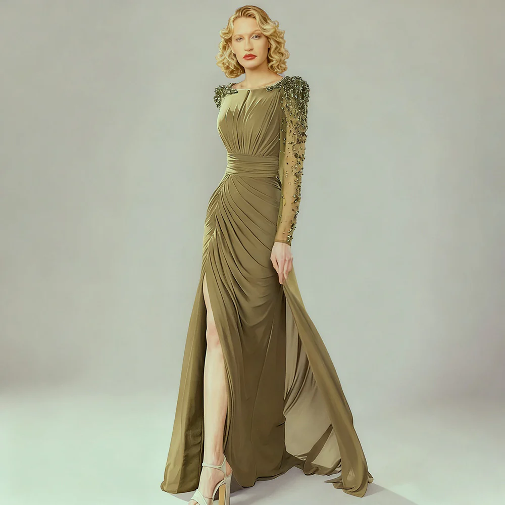 Embellished Olive Evening Gown