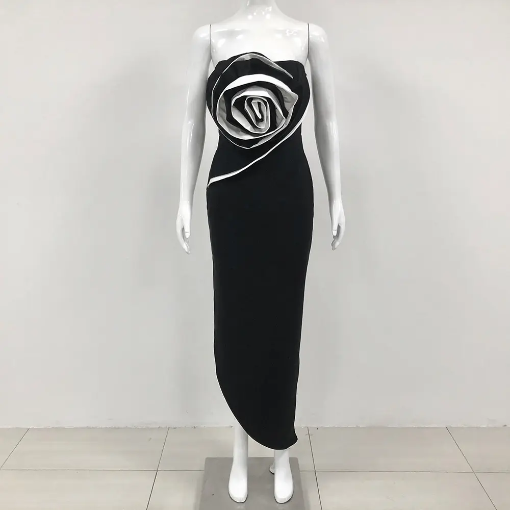Black Rose Strapless Evening Dress