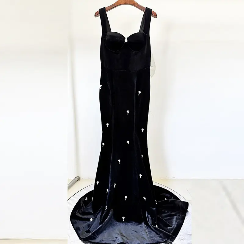Elegant Black Velvet Evening Gown