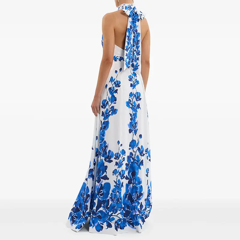 Blue Floral Halter Maxi Dress