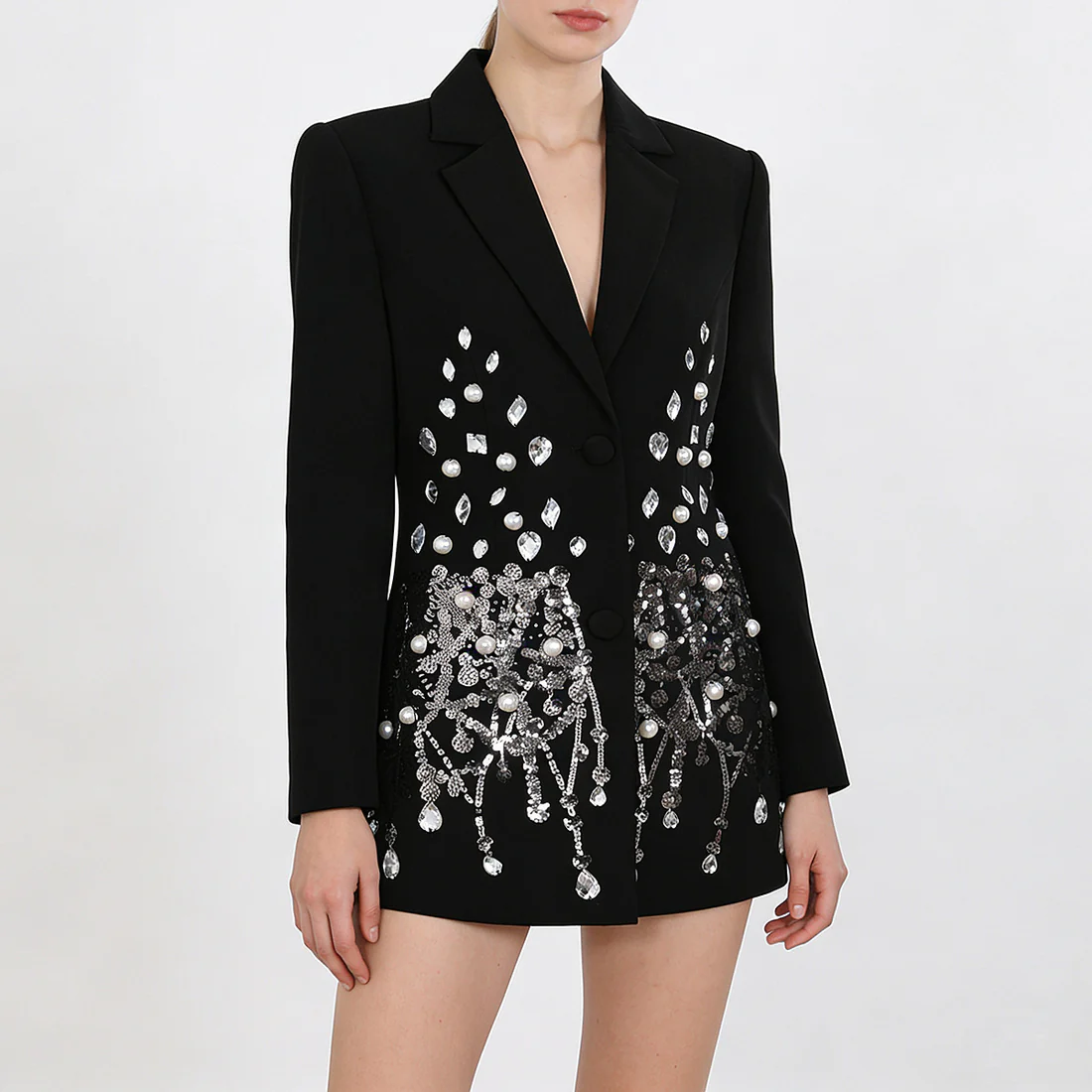 Embellished Black Blazer Dress