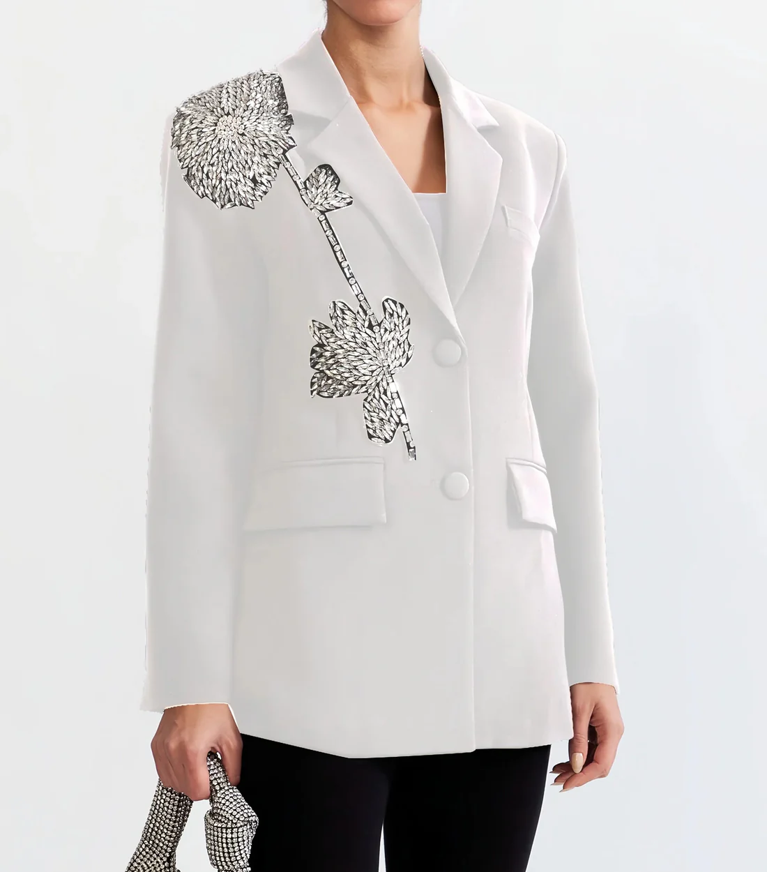 Elegant White Floral Blazer