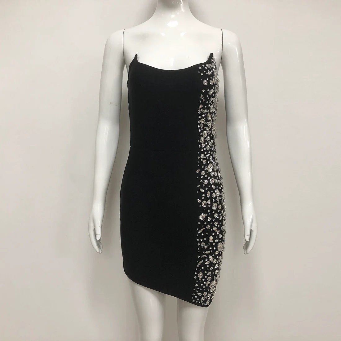 Black Crystal Embellished Mini Dress