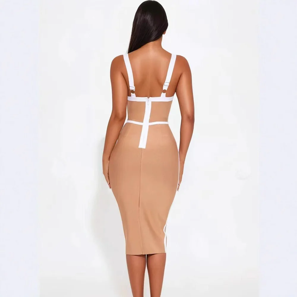 Beige Bodycon Midi Dress