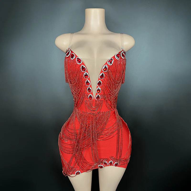 Red Rhinestone Party Dress