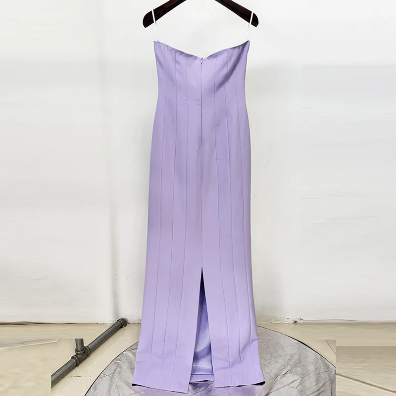 Lavender Sequin Strapless Evening Gown