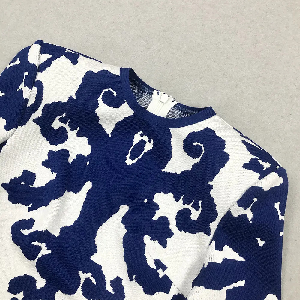 Navy & White Patterned Midi Dress