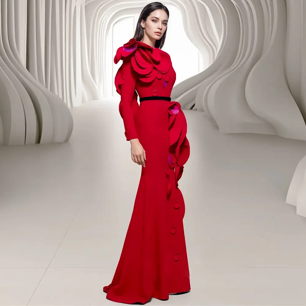 Elegant Red Couture Gown