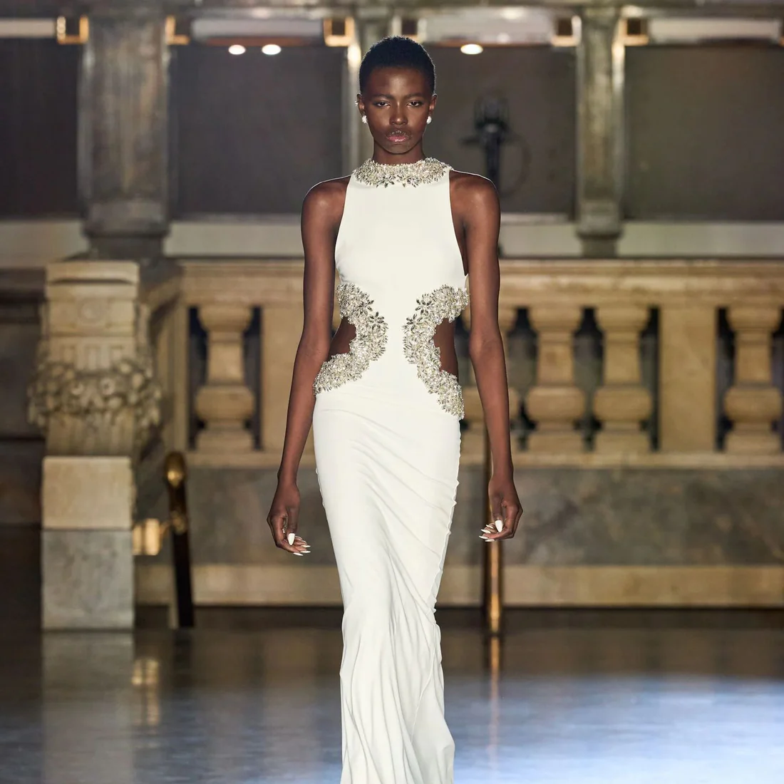 Embellished Cut-Out Evening Gown