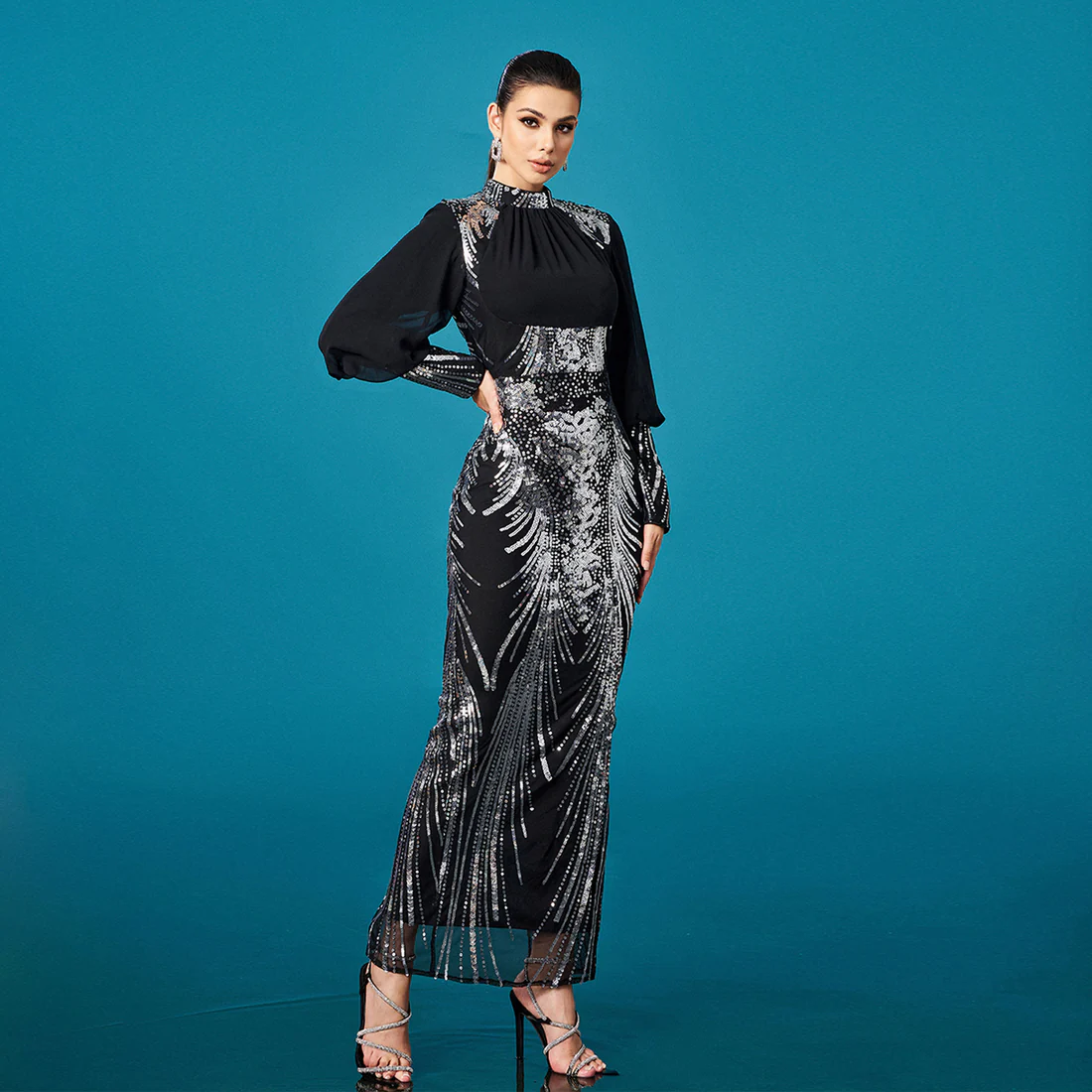 Black Sequined Evening Gown