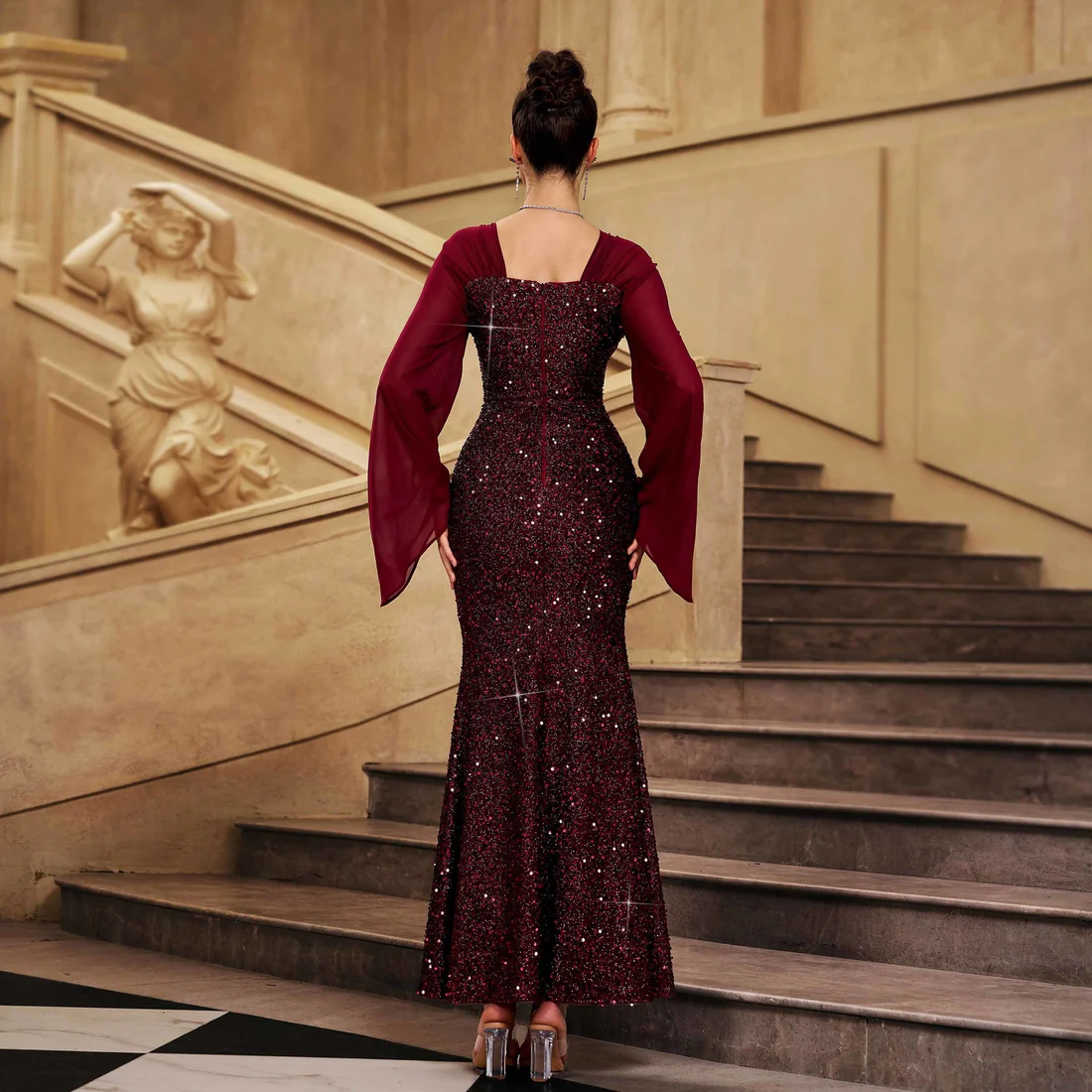 Luxury Burgundy Sequin Evening Gown