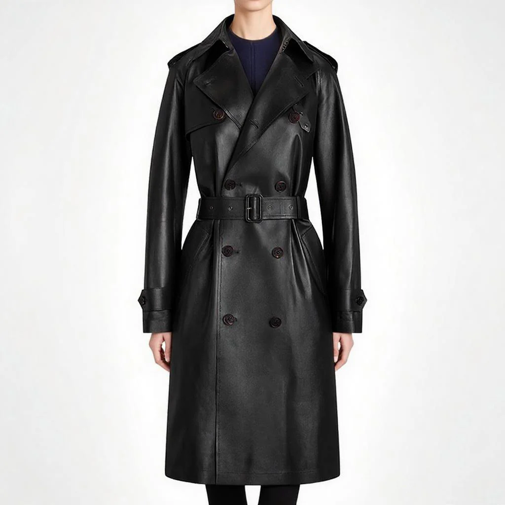 Dark Green Leather Trench Coat