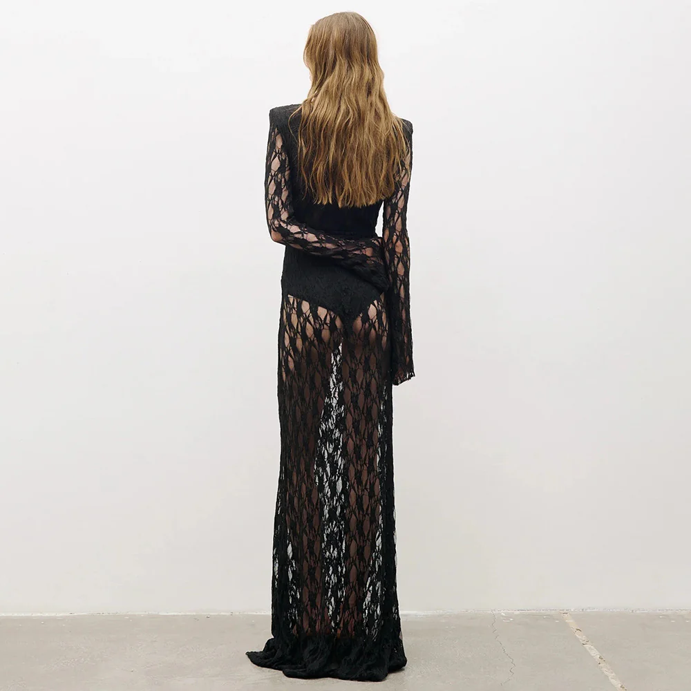 Elegant Black Lace Maxi Dress