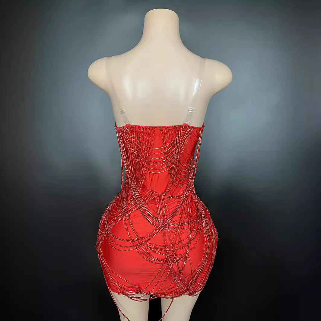 Red Rhinestone Party Dress