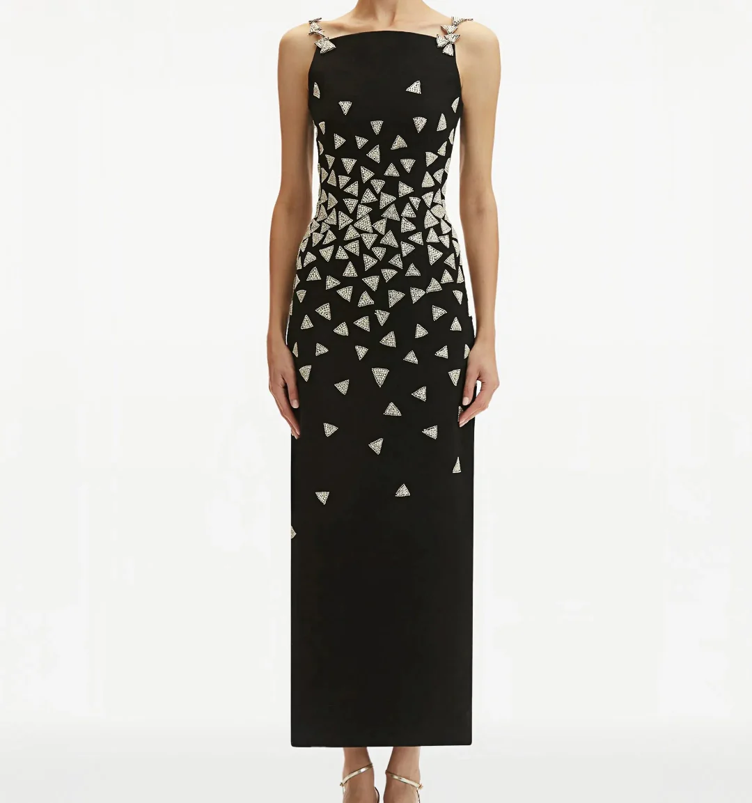 Geometric Embellished Black Evening Dress