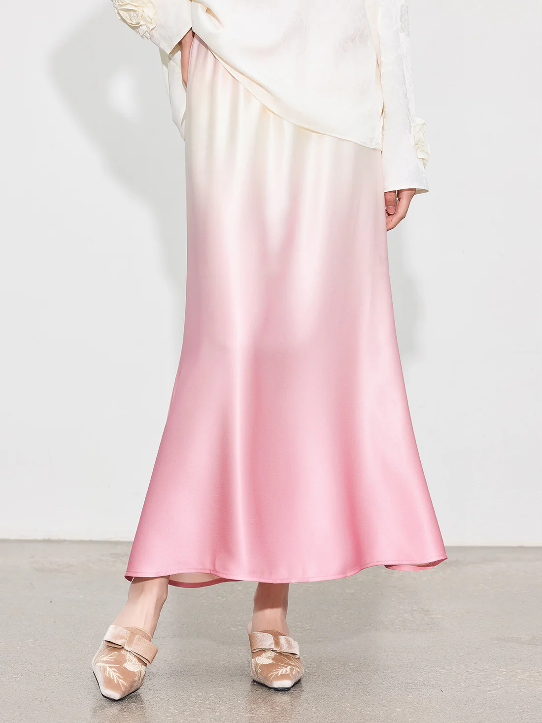 Ombre Satin Midi Skirt