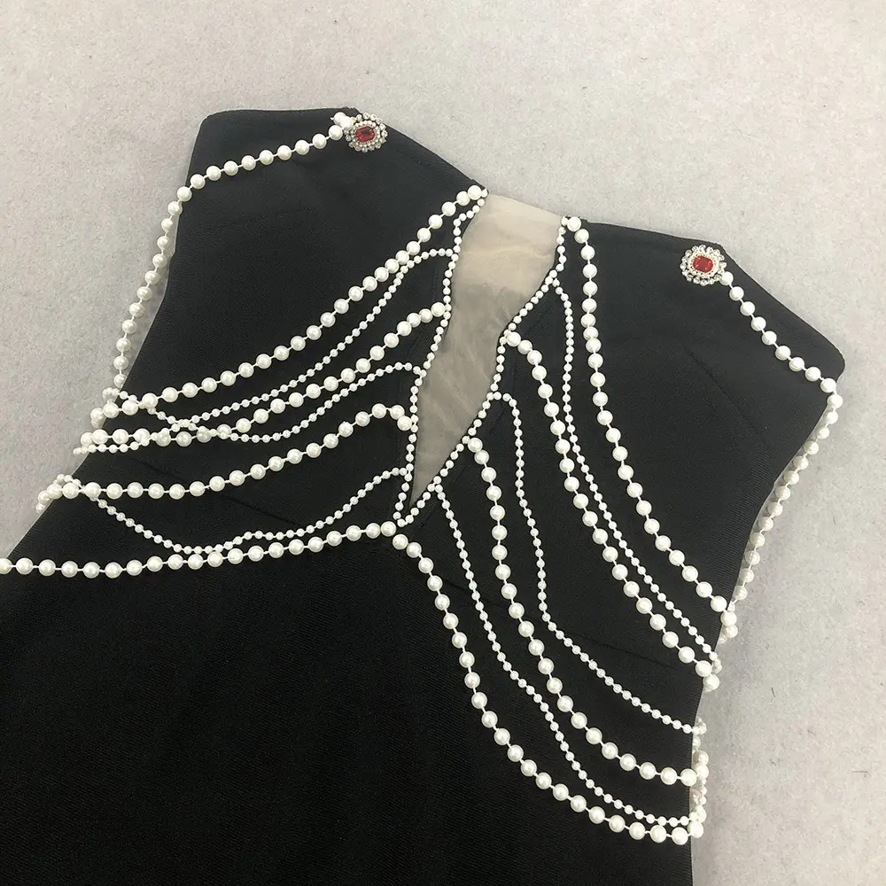 Elegant Black Pearl-Trimmed Evening Dress