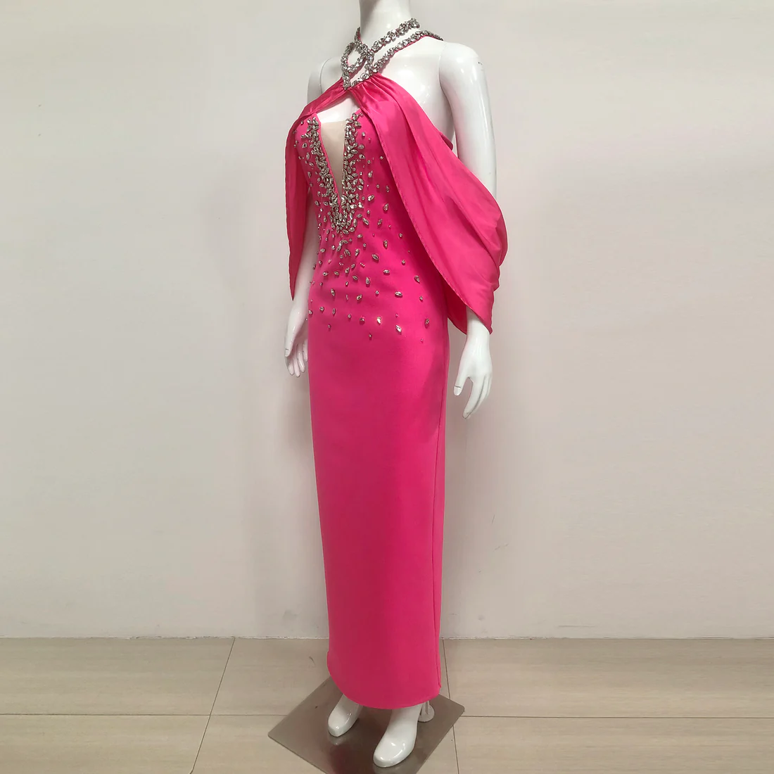 Elegant Pink Crystal Evening Gown