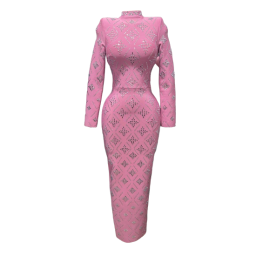 Elegant Pink Long Sleeve Dress