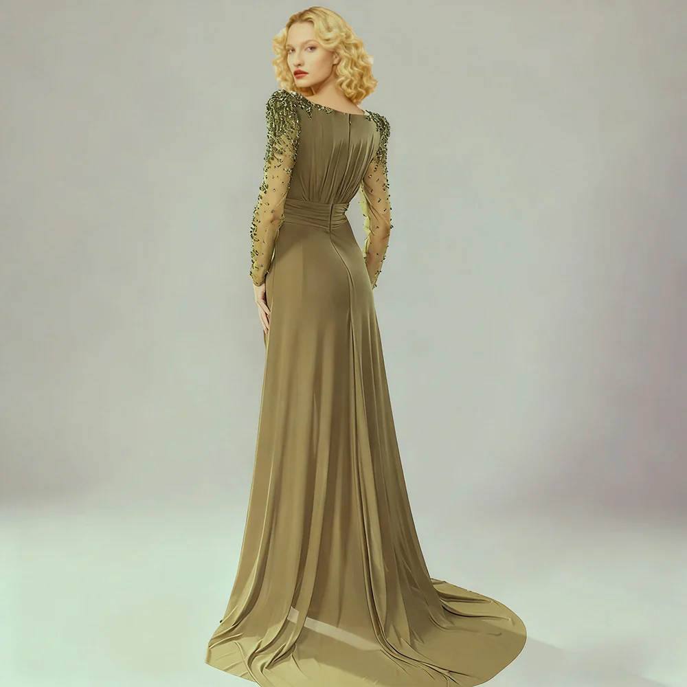 Embellished Olive Evening Gown