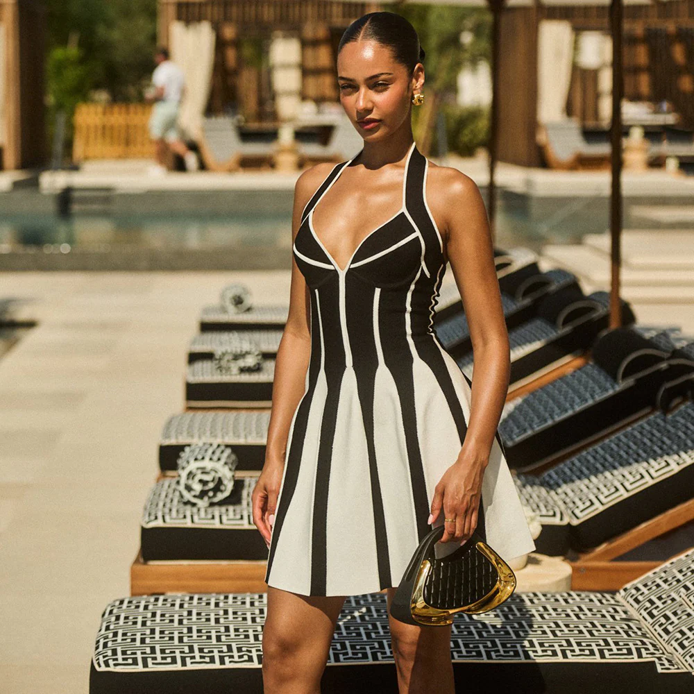 Black & White Striped Cocktail Dress
